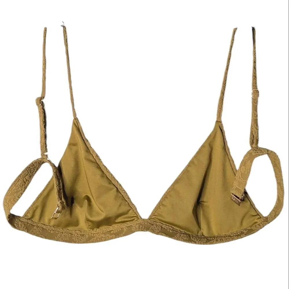 Free People Rhythm Paisley Bralette  Mustard Yellow Chenille Bikini Top Size 36B